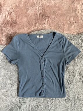 Active usa blue ribbed short sleeve top